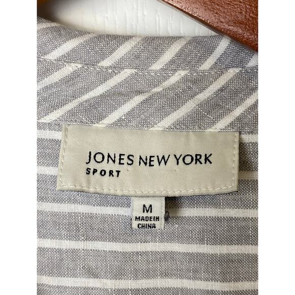 Jones New York Gray White Striped 100% Linen Asymmetrical Tunic Size Medium - Picture 3 of 7